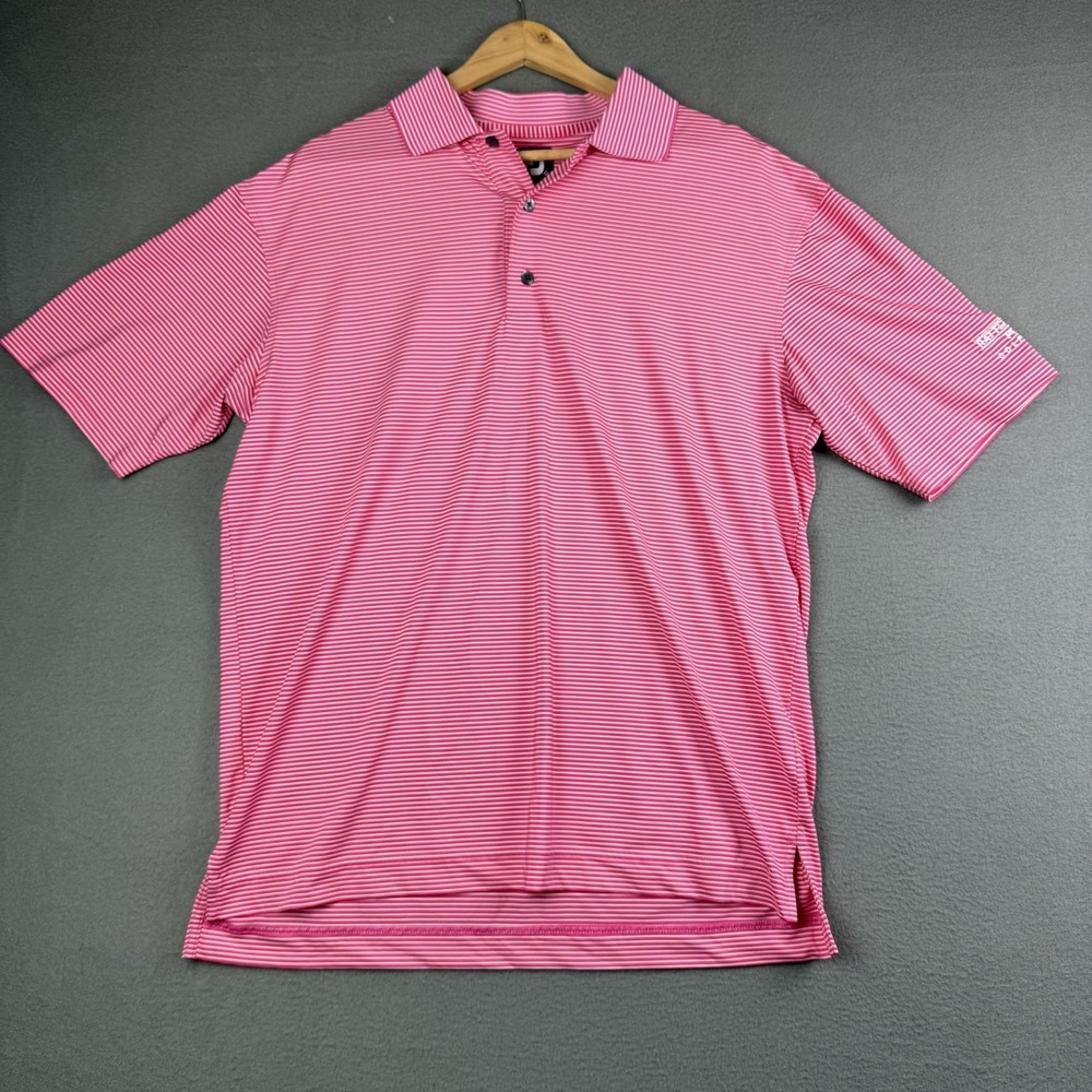 Footjoy Pink White‎ Striped Golf Performance Polo Men's Large Rattle Snake Point